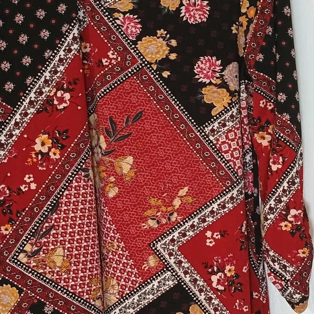 Westport/Tunic Top/Womens L/Black Wine Yellow/Patchwork Boho - Picture 7 of 8